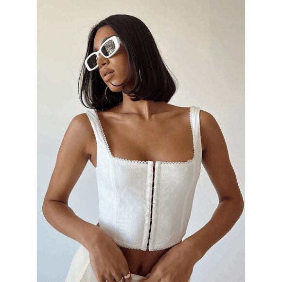 White Fox White Hook Eye Closure Corset Style Crop Top XL - Picture 7 of 8